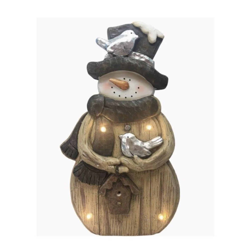 Rustic‎ Snowman with Birds And Lights Christmas Decoration Winter Holiday 17" H